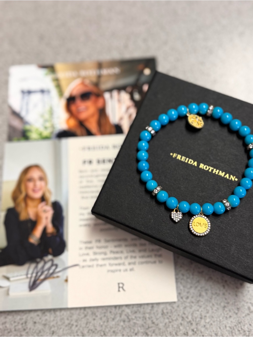 Freida Rothman Sentiments Turquoise Love Stretch Bead Bracelet